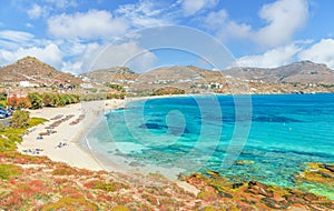 Landscape with Kalafatis beach, Mykonos island, Greece photo