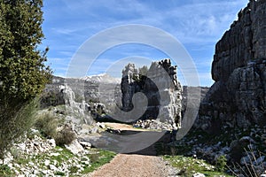 Landscape with  karst topography and mountain in background, photo