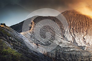 Landscape of Kawah Ijen crater Indonesia at sunrise., Beautiful scene of natural Ijen volcano crater, Journey traveling