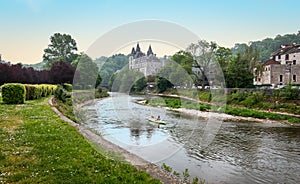 Kayak on Ourthe River in Durbuy, Ardennes, Belgium.