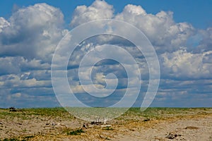 Landscape of Kihnu Island. Part of the Estonian island with a cloudy sky photo