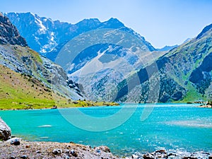 Landscape with Kulikalon lakes in Fann mountains. Tajikistan, Central Asia