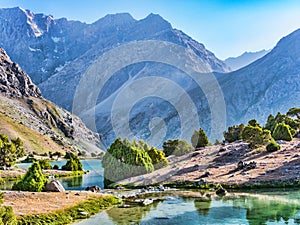 Landscape with Kulikalon lakes in Fann mountains. Tajikistan, Central Asia