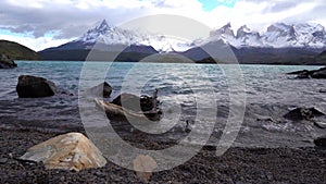 Landscape with Lago del Pehoe in Torres del Paine national park, Patagonia, Chile.