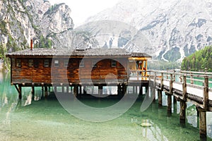 Landscape of Lago di Braies in the Dolomites, northern Italy, Europe