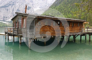 Landscape of Lago di Braies in the Dolomites, northern Italy, Europe