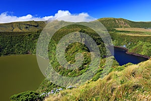 Landscape with Lagoa Funda and Lagoa Comprida on Flores Island