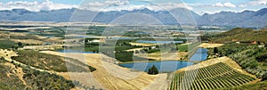 Landscape of lagoons and vineyards from Gydo Pass,