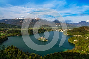 Landscape of Lake Bled region Slovenia from Mala Osojnica hill