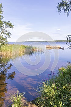 Landscape. Lake,  blue sky. Mon repo park, Vyborg. Russia