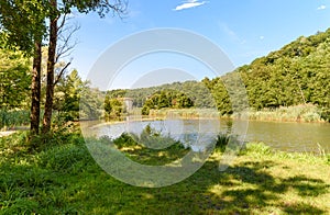 Landscape of Lake of Brinzio in valey Rasa at summertime, province of Varese, Italy