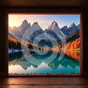 Landscape of Lake Carezza, Karersee with Dolomites, Nova Levante, Bolzano, Italy. Majestic landscape of