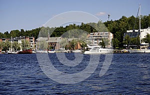 landscape lake city Finland building summer day sunlight