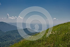 The Landscape of Lake Como from an alpine trail in the palanzone peak