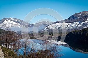 Landscape with lake, forest and mountains in Patagonia Argentina