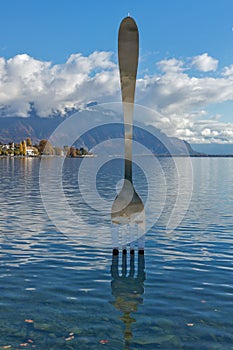 Landscape of Lake Geneva from town of Vevey, Switzerland