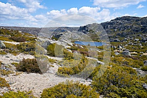 Landscape in lake Lagoa Redonda lagoon in  Serra da Estrela, Portugal