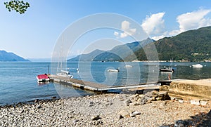 Landscape of lake Maggiore on a sunny day, Maccagno, Italy