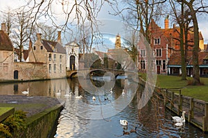 Landscape at Lake Minnewater in Bruges, Belgium photo