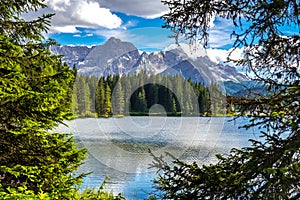 Landscape on Lake Misurina in the Italian Alps. Summer landscape in the Italian Dolomites. South Tyrol Italy. Europe