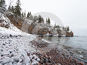 Landscape of Lake Superior North Shore in winter photo