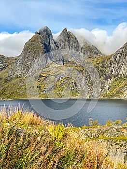 The landscape with lake towards Trolltunga in Norwa