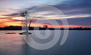 Landscape with lake and tree - sunrise reflection