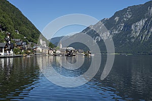 Landscape of the lake and village in Austria