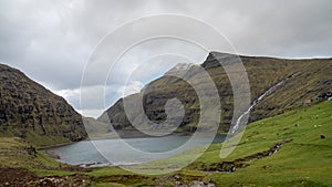 Landscape and lake from Village of Saksun, Faroe Islands, Denmark