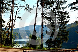 Landscape of the lake and village Valiug, in Banat, Transylvania