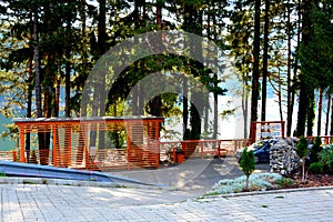 Landscape of the lake and village Valiug, in Banat, Transylvania