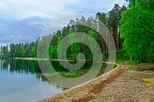 Landscape of lakes and forest along the Punkaharju ridge. Shouthern Savonia, Lakeland region