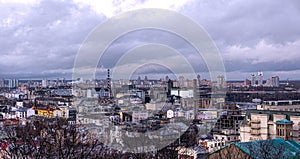 Landscape of a large industrial city in cloudy weather.