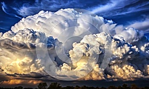 Landscape with a large thundercloud in the blue sky