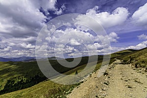Landscape from Latoritei Valley in Romanian mountains in a cloudy day