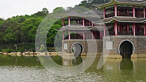 Landscape of leisure forest parks and ancient buildings and towers in China