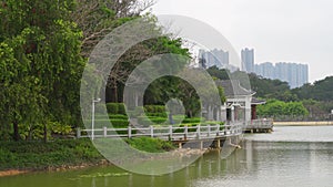 Landscape of leisure forest parks and ancient buildings and towers in China