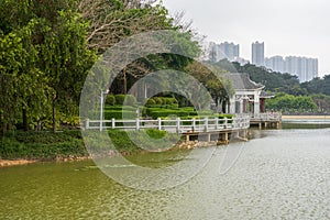 Landscape of leisure forest parks and ancient buildings and towers in China