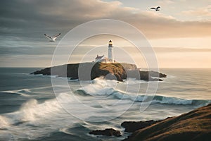 A landscape of a lighthouse and the calming sea