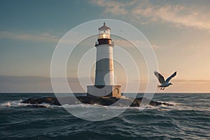 A landscape of a lighthouse and the calming sea