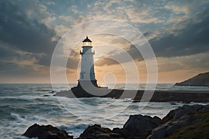 A landscape of a lighthouse and the calming sea