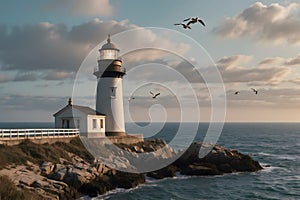 A landscape of a lighthouse and the calming sea