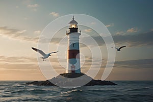 A landscape of a lighthouse and the calming sea