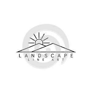 Landscape line art logo design template vector illustration