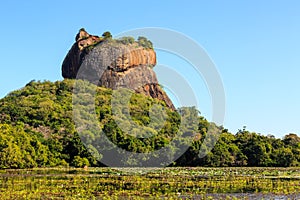 Landscape of lion rock and lake at Sigiriya, Sri Lanka