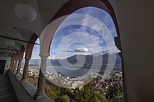 Landscape of Locarno from the Sanctuary of the Madonna del Sasso in Locarno, Canton of Ticino, Switzerland photo