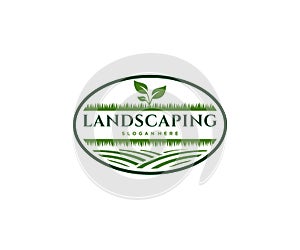 landscape logo for lawn or gardening business, organization or website