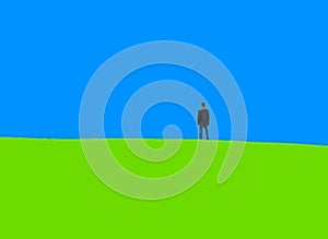 Landscape lone man blue sky green grass