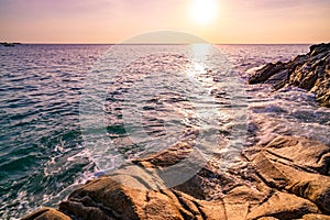 Landscape Long exposure of majestic clouds in the sky sunset or sunrise over sea,Beautiful seascape scenery, Amazing light of