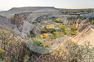 Landscape of Love valley in a beautiful morning, Goreme town in Cappadocia, central Anatolia, Turkey